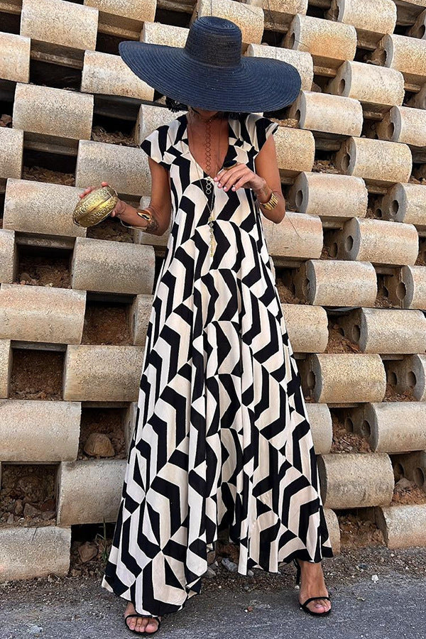 Geometric Print V-Neck Maxi Dress