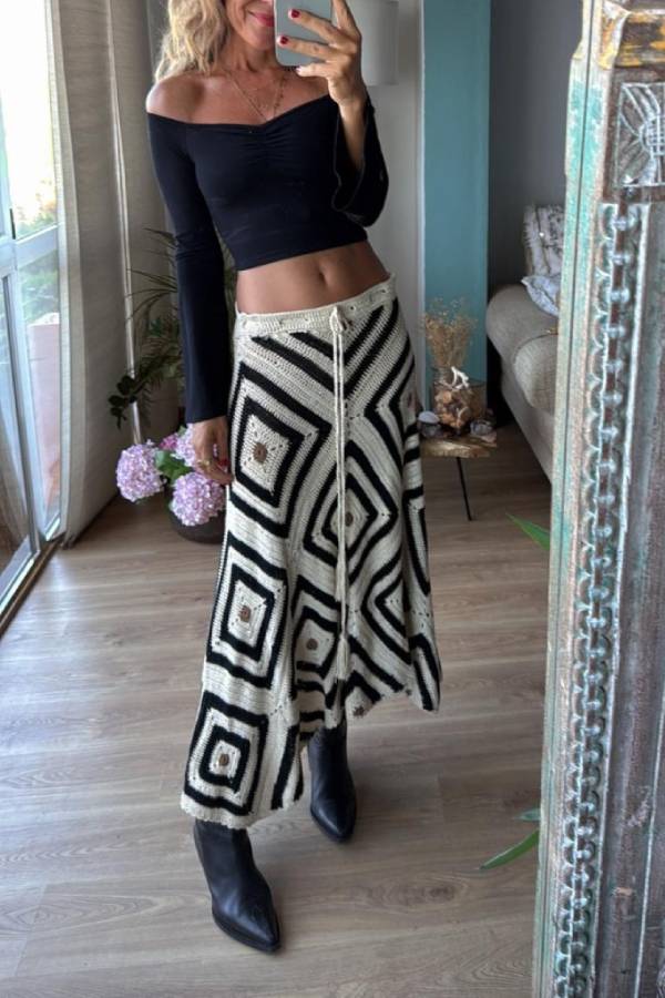 ANAIS asymmetrical skirt, beige/black