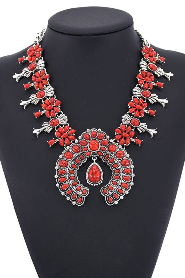 Multi-Color Navajo Squash Blossom Statement Necklace