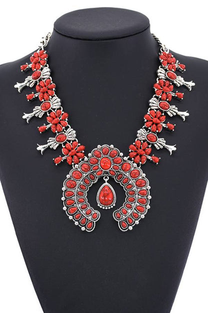 Multi-Color Navajo Squash Blossom Statement Necklace