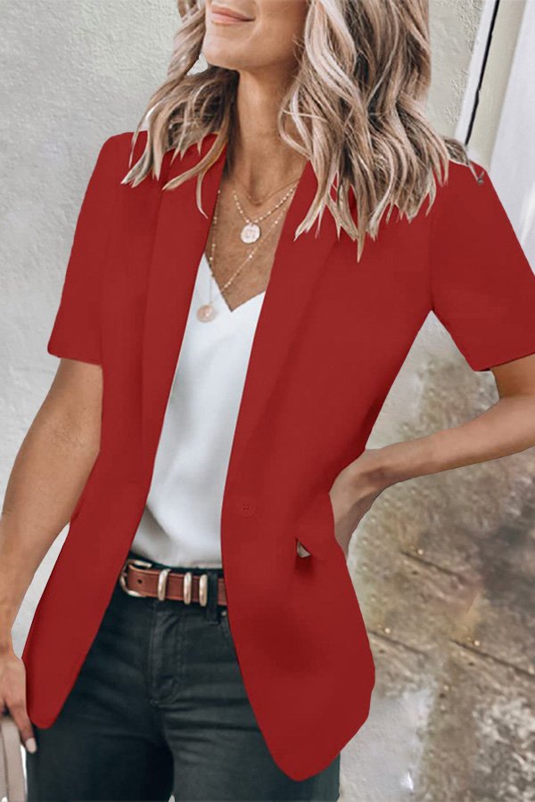 Casual Lapel Short Sleeve Plain