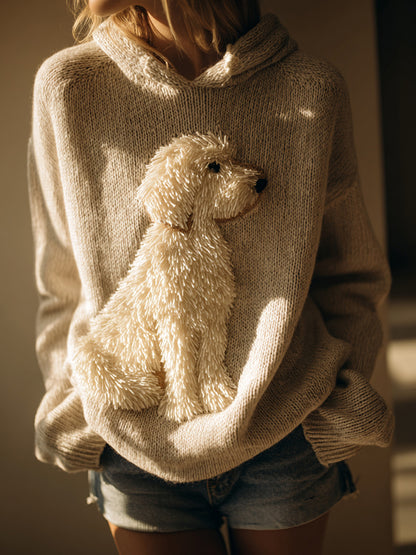 Classic Fuzzy Labradoodle Dog Felt Cozy Knit Hooded Sweater