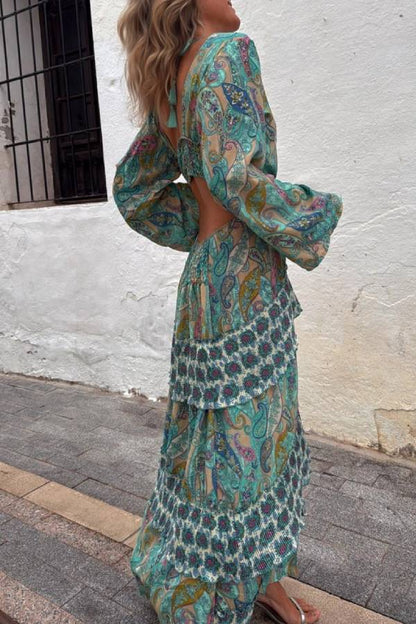 MONTANO ring dress, aqua green paisley