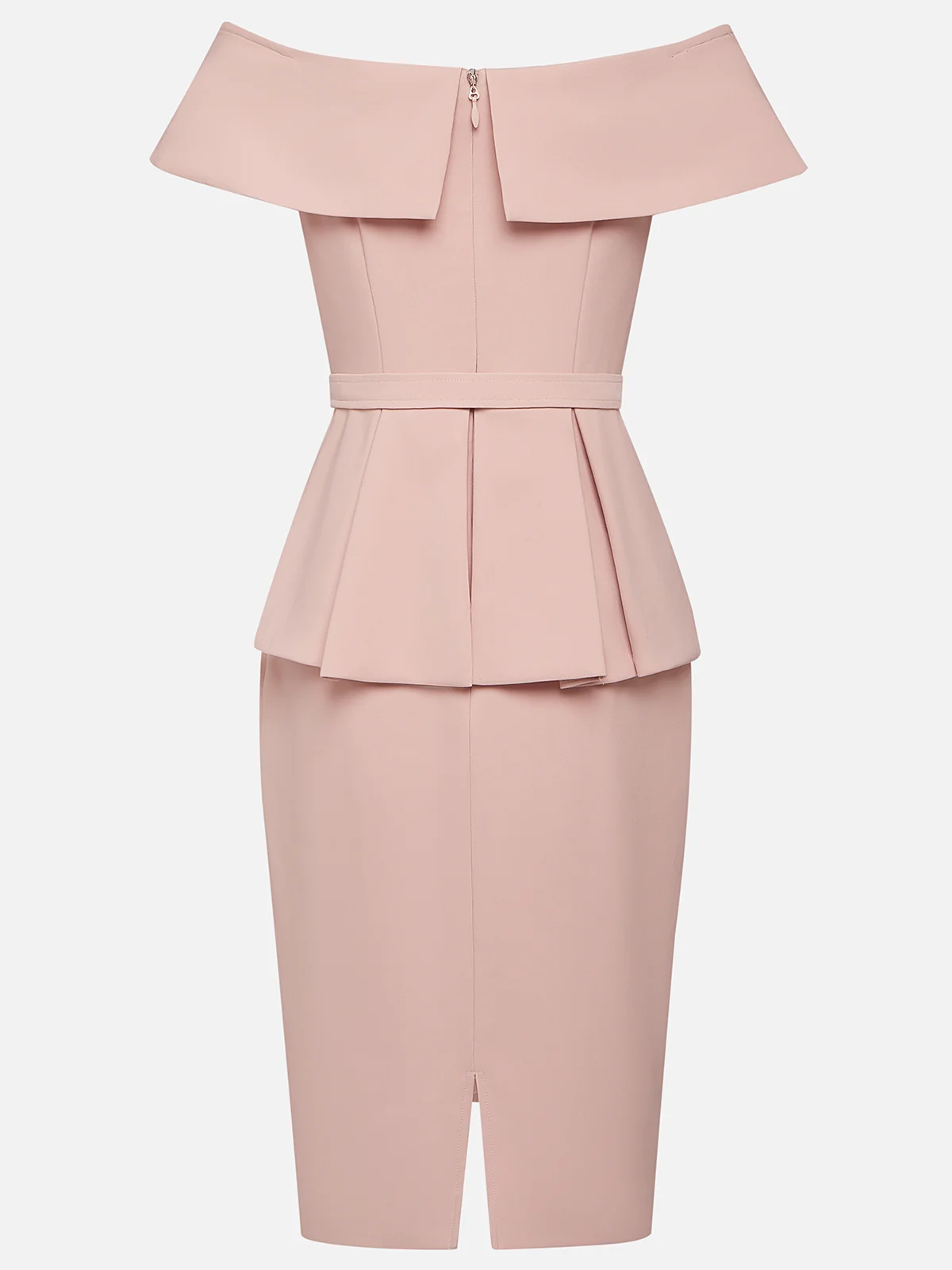 Pink 3D Floral Peplum Off The Shoulder Short Sleeve Sheath Midi Dress