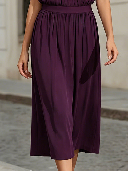 Sleeveless High Neck Midi Dress With Pleated Bodice