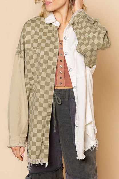 Check Panel Fringe Denim Jacket
