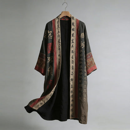 Men's Retro Calligraphy And Painting Art Linen Long Kimono