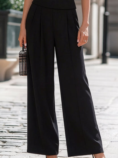 Off-the-Shoulder Mesh-Top & High-Waisted Wide-Leg Pants Two-Piece Set