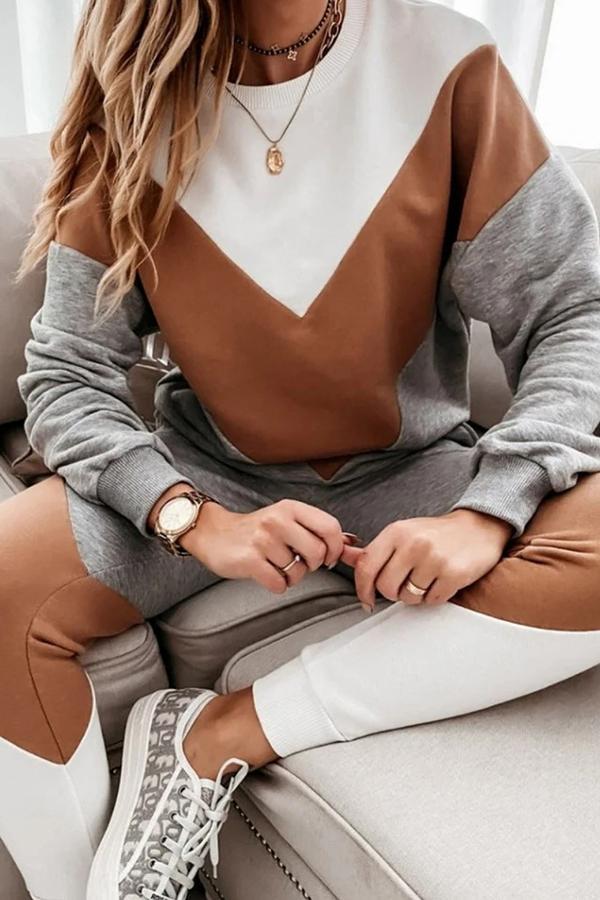 Colorblock Sporty Pants Suit