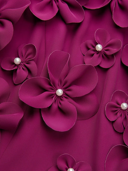 Purple 3D Floral Classic Crew Neck Sleeveless Mermaid Floor-length Gown Dress