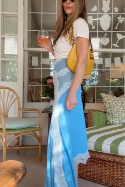 Lace-trimmed Irregular Maxi Dress
