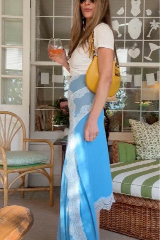 Lace-trimmed Irregular Maxi Dress