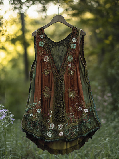 Boho Lavender Lace Art Linen Lace Patchwork Art  Sleeveless Tank Top f8ba