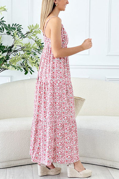 Hana Floral Spaghetti Strap Deep V Holiday Long Dress