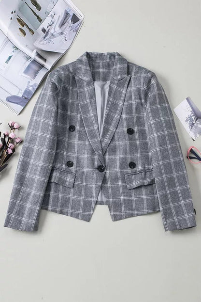 Greatness with Time Plaid Padded Shoulder Blazer