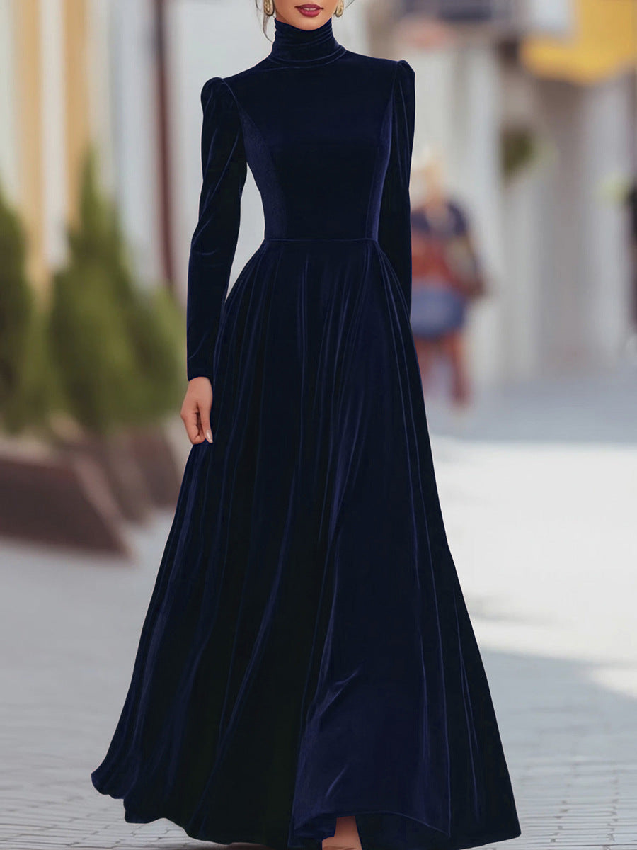 Burgundy Velvet Long-Sleeve Gown