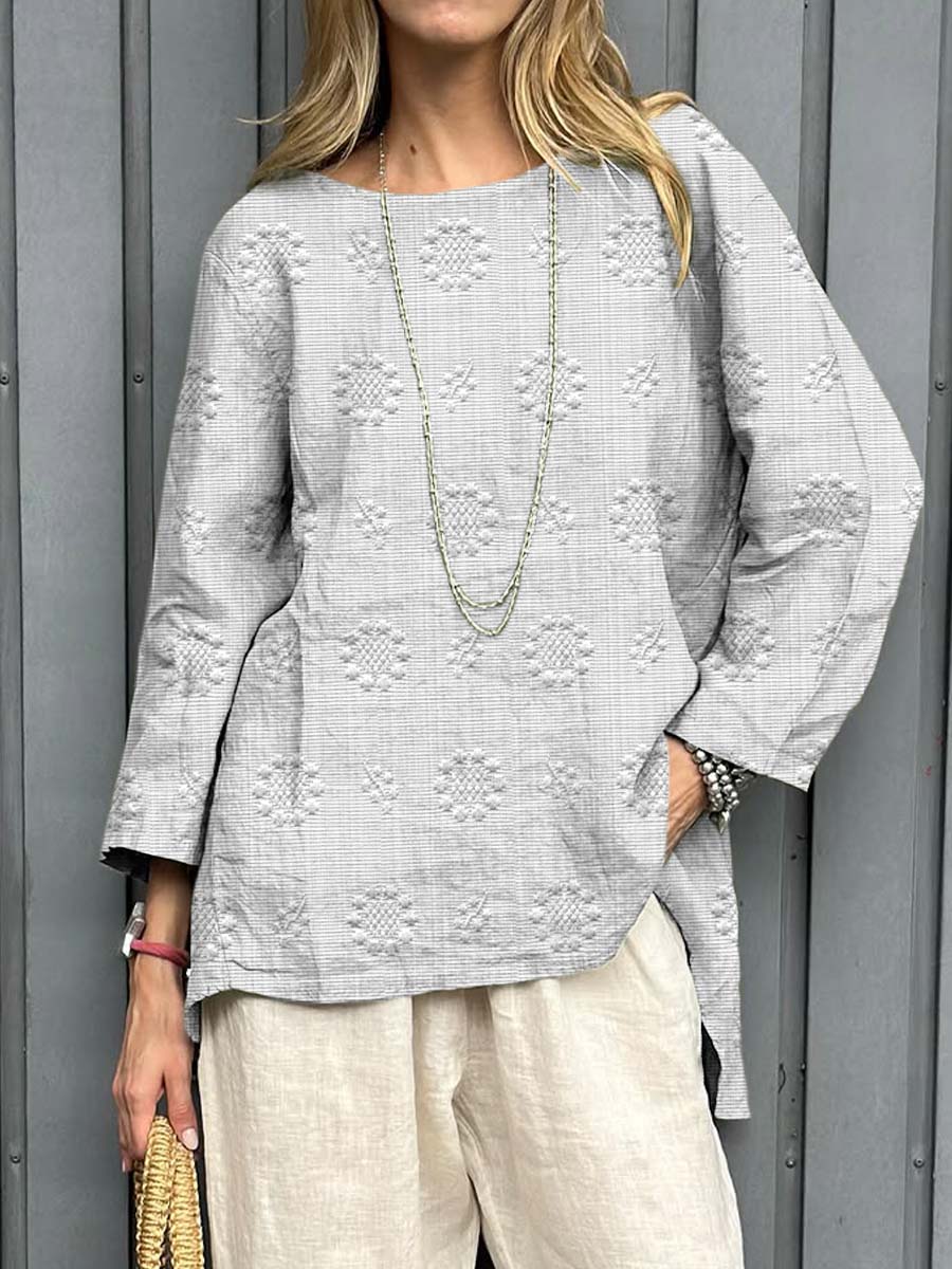 Women's Vintage Floral Pattern Art Print Casual Cotton Linen Shirt