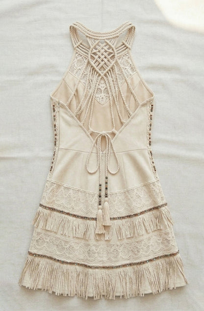 Cotton Boho Embroidered Lace Mini Dress