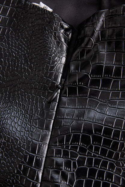 Chic Croc-Effect Faux Leather Halter Mini Dress