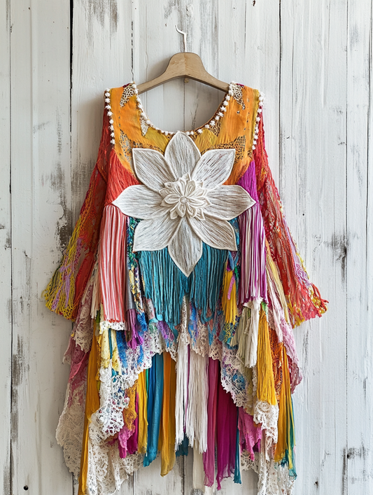 Summer Vacation Rainbow Lace Ruffle Dress 3736