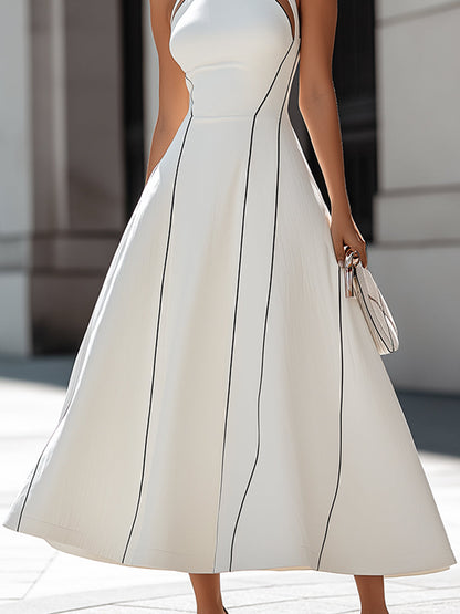 Halter Neck Cutout Panel A-Line Midi Dress