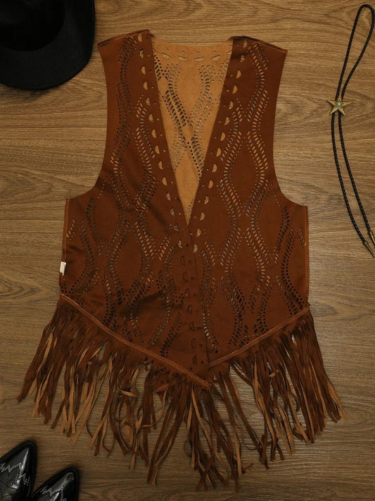 Faux Suede Fringe Vest - Boho Western Style Sleeveless Jacket For Women