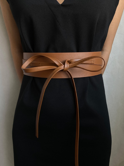 Women's Fashion Imitation Leather Tie Band Wide Belt MDA0120H1Y
