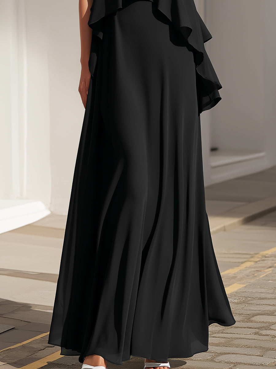 Sleeveless Layered Ruffle Flowing Maxi Dress