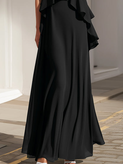 Sleeveless Layered Ruffle Flowing Maxi Dress