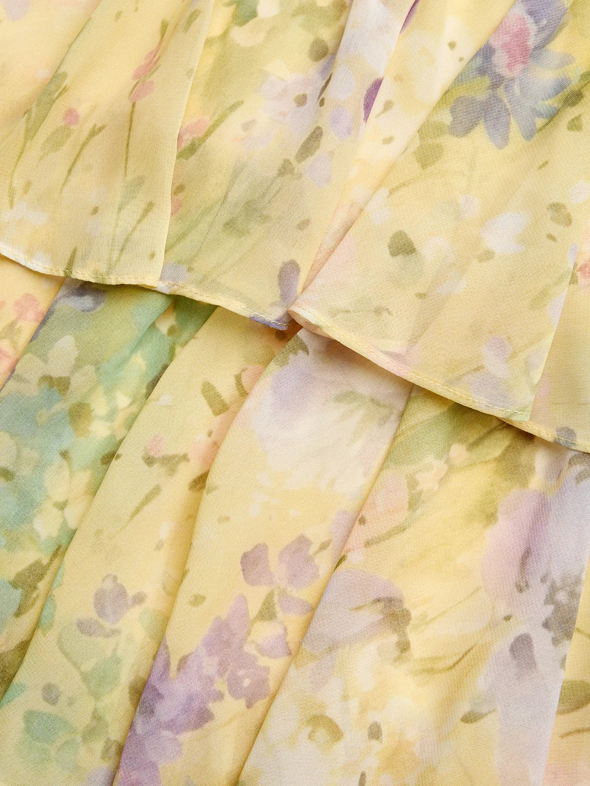 Yellow Ruffled Floral Chiffon Halter Sleeveless A-Line Maxi Dress