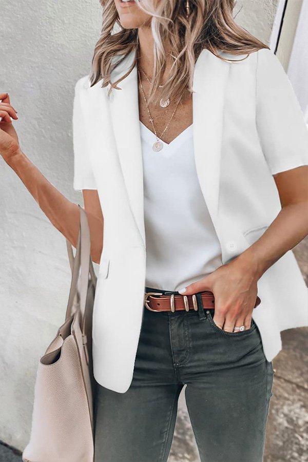 Casual Lapel Short Sleeve Plain