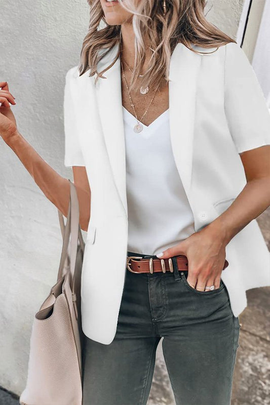 Casual Lapel Short Sleeve Plain