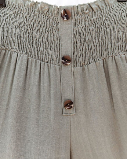 LINEN BLEND HIGH RISE SMOCKED PANTS