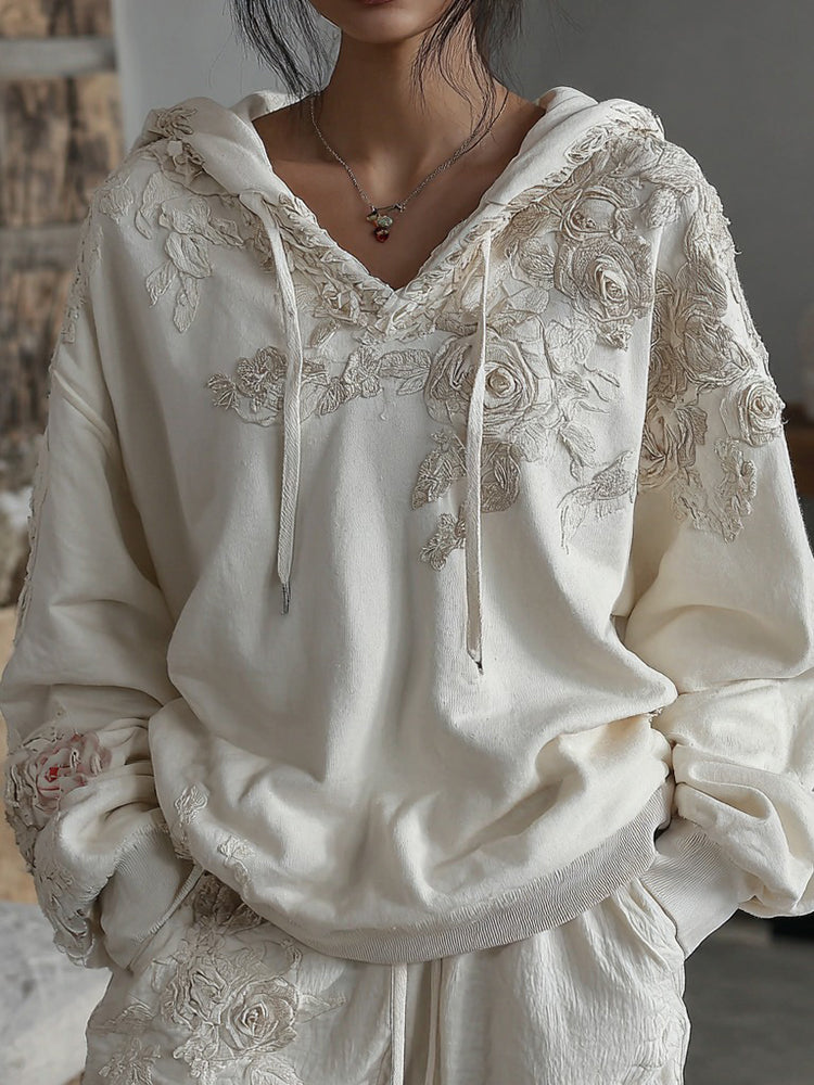 Women's Vintage Rose Floral Art Casual Warm Hoodie