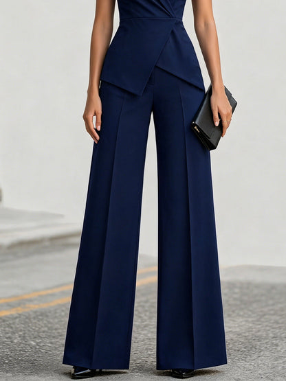 Structured Wrap Peplum Top And Wide-Leg Pants Set