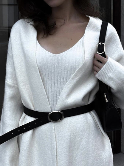V-Neck Pullover Dress & Sweater Cardigan Set