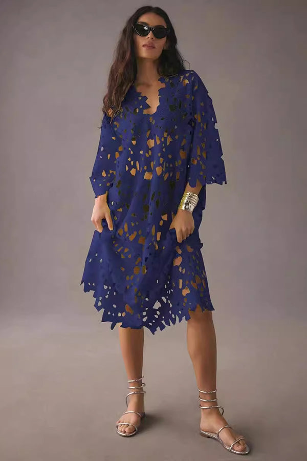 Casual loose beach vacation cover-up lace shirt dress