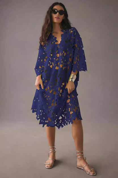 Casual loose beach vacation cover-up lace shirt dress
