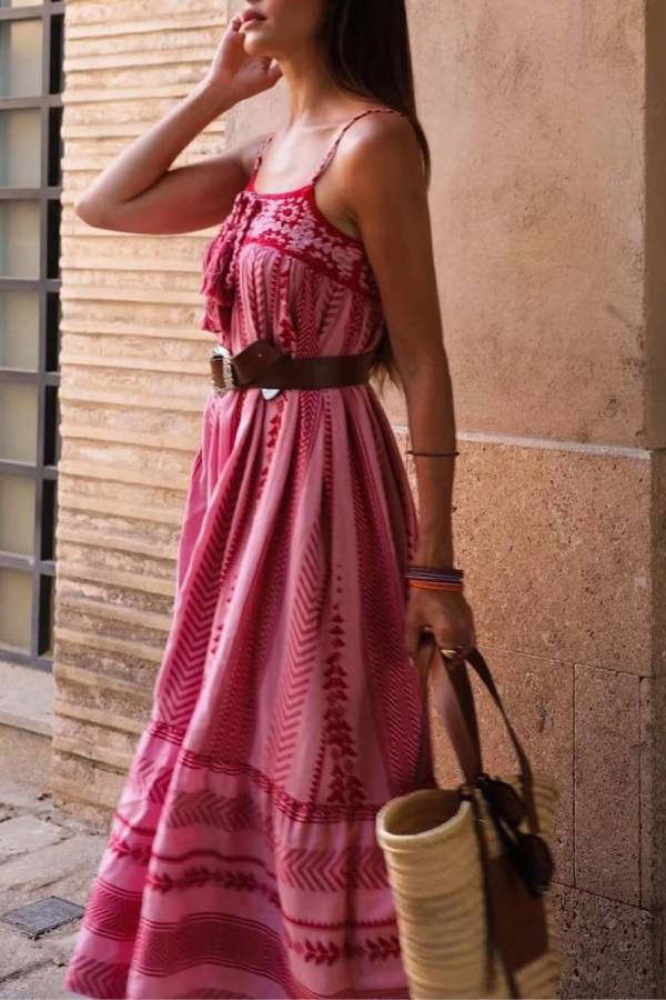 Ethnic Style Crochet Patchwork Knitted Slip Maxi Dress