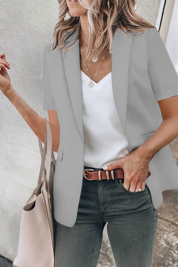 Casual Lapel Short Sleeve Plain
