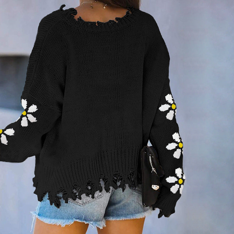Long Sleeve Floral Knitted Sweater