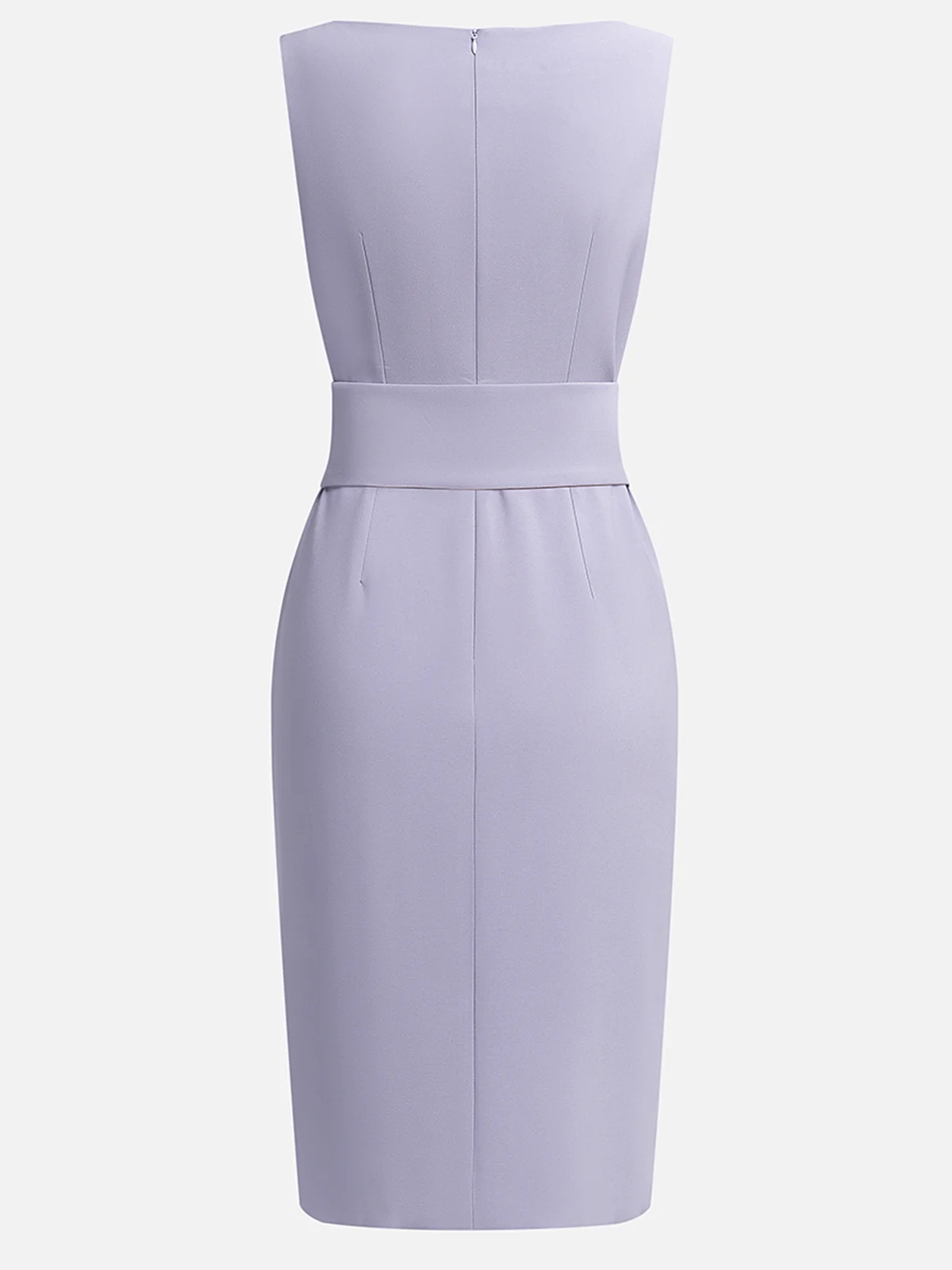 Lavender Purple Rhinestone Classic Boat Neck Sleeveless Sheath Midi Dress