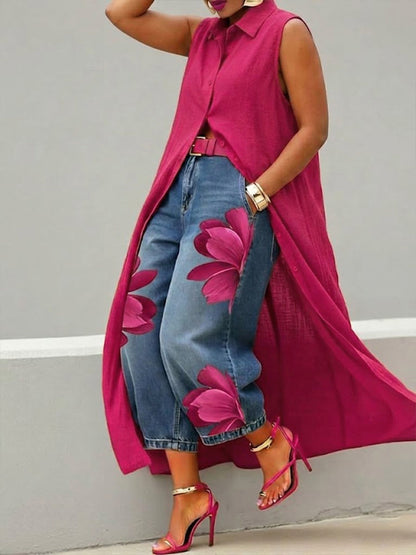 Loose-fit, Casual, Sleeveless Linen And Cotton Shirt Dress