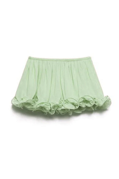 Delicate Romantic Drama Chiffon Wavy Ruffles Elastic Waist Loose Shorts