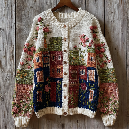 Bohemian Style Garden Pattern Design Women's Knitted Sweater Coat