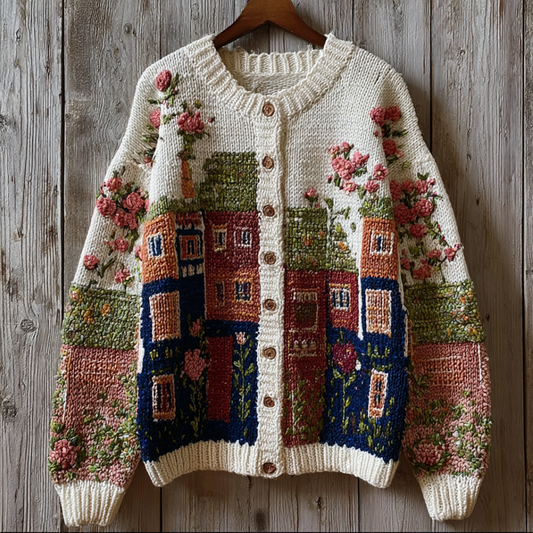 Bohemian Style Garden Pattern Design Women's Knitted Sweater Coat