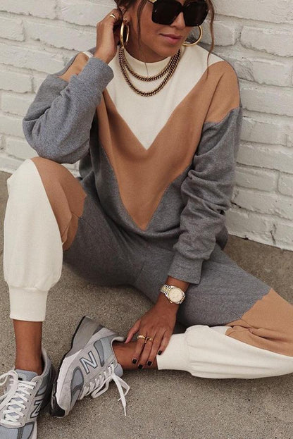 Colorblock Sporty Pants Suit