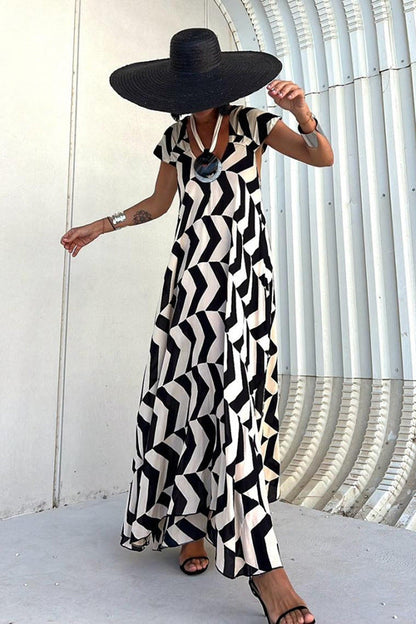Geometric Print V-Neck Maxi Dress
