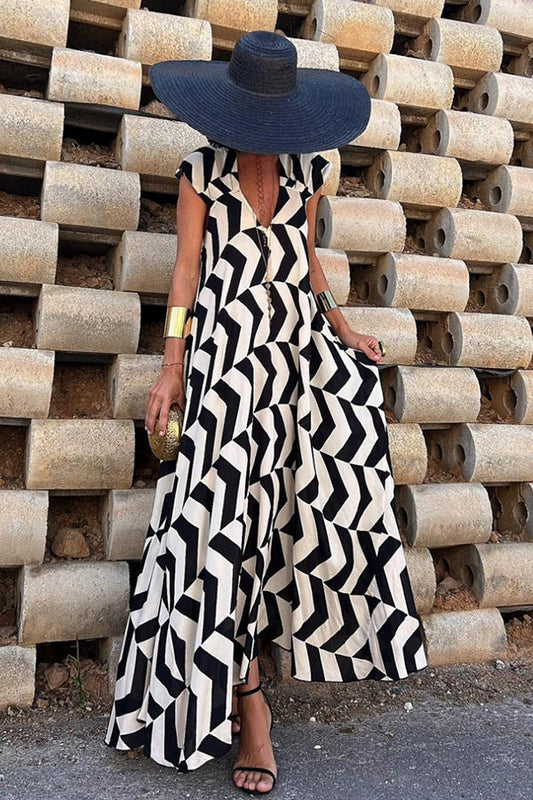 Geometric Print V-Neck Maxi Dress