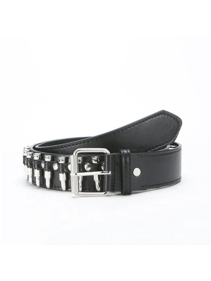 Women's Black Punk - Style Faux Leather Spike - Embellished Waist Belt MDA1645H0I